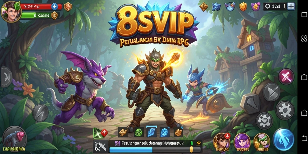 Screenshot gameplay menunjukkan pertarungan epik dalam dunia RPG.