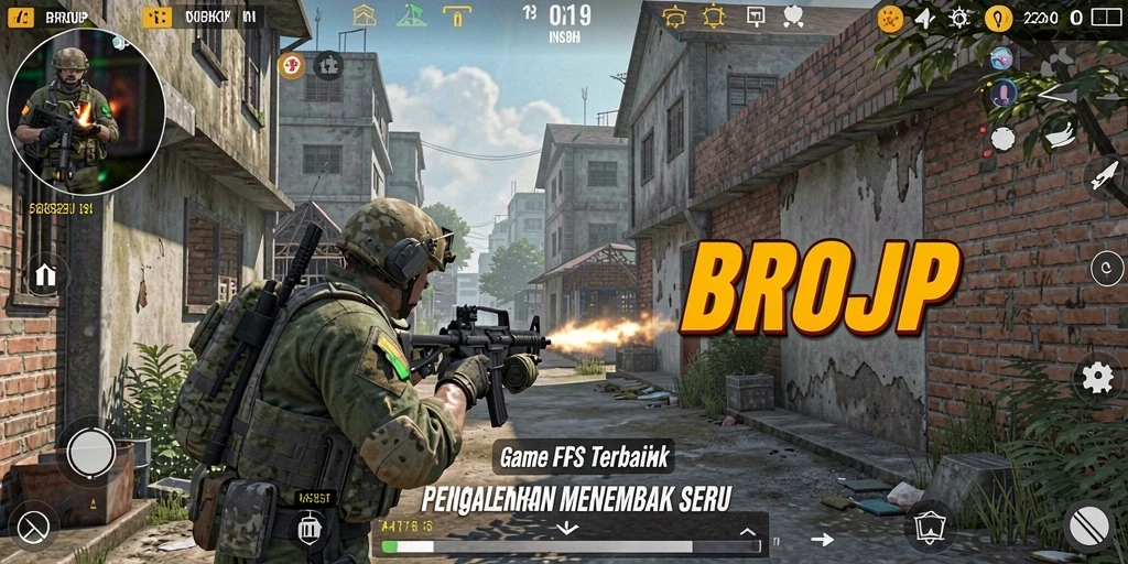 Tampilan gameplay seru pada BROJP dengan aksi menembak yang intens.