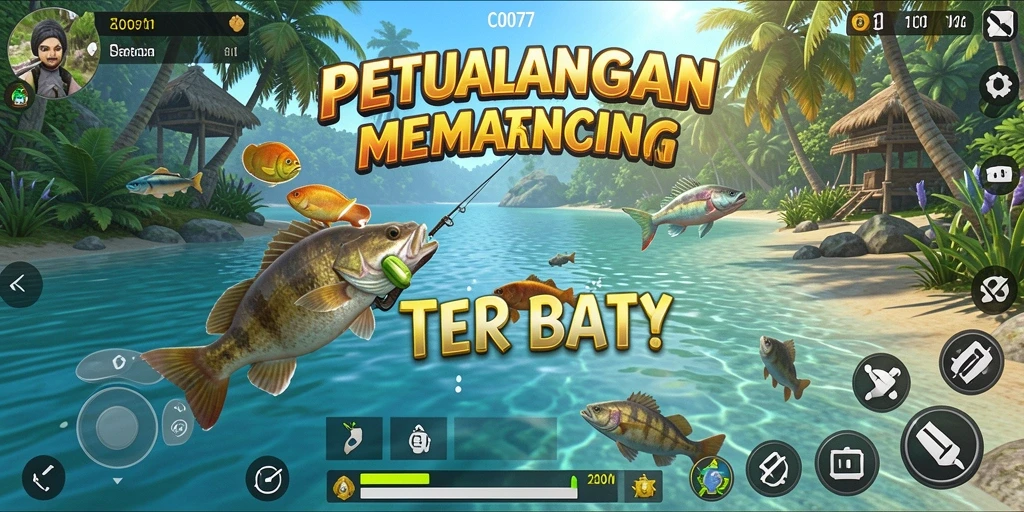 Tampilan gameplay menawan dari C0077 yang menampilkan aksi memancing yang seru.