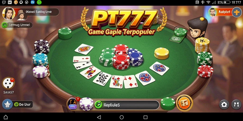 Screenshot PT777 menampilkan gameplay Gaple yang seru dan interaktif.