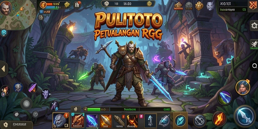 Screenshot gameplay PULITOTO menampilkan karakter dalam pertempuran epic.