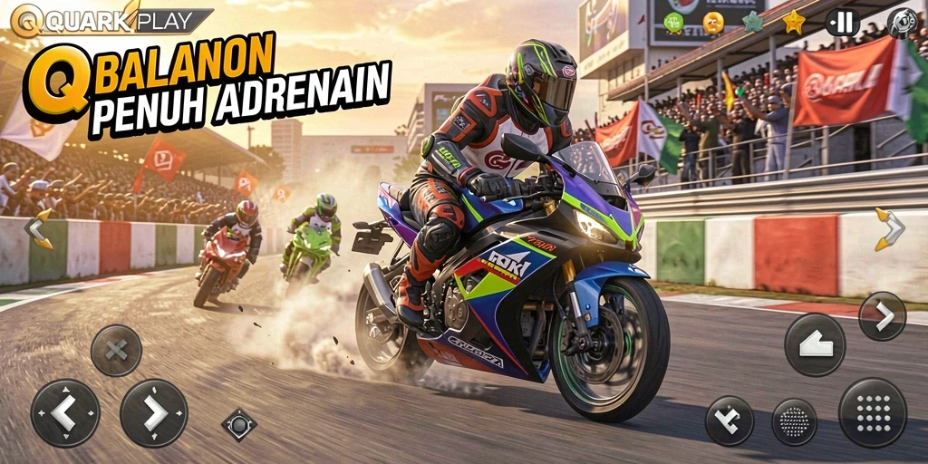Tampilan menarik dari balapan penuh kecepatan di QUARKPLAY.
