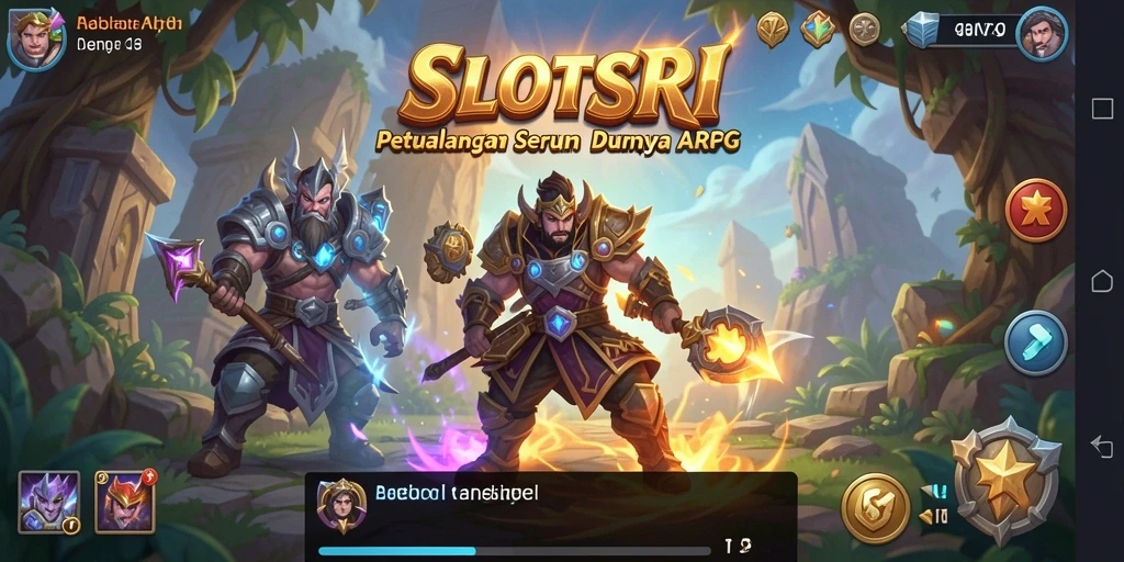 Screenshot SLOTSRI menampilkan aksi pertempuran seru dan karakter unik.