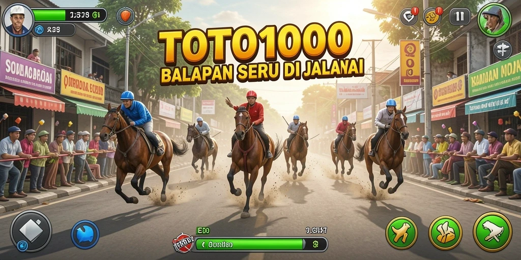 Tangkapan layar TOTO1000 menampilkan balapan yang intens dengan mobil dan trek yang menarik.