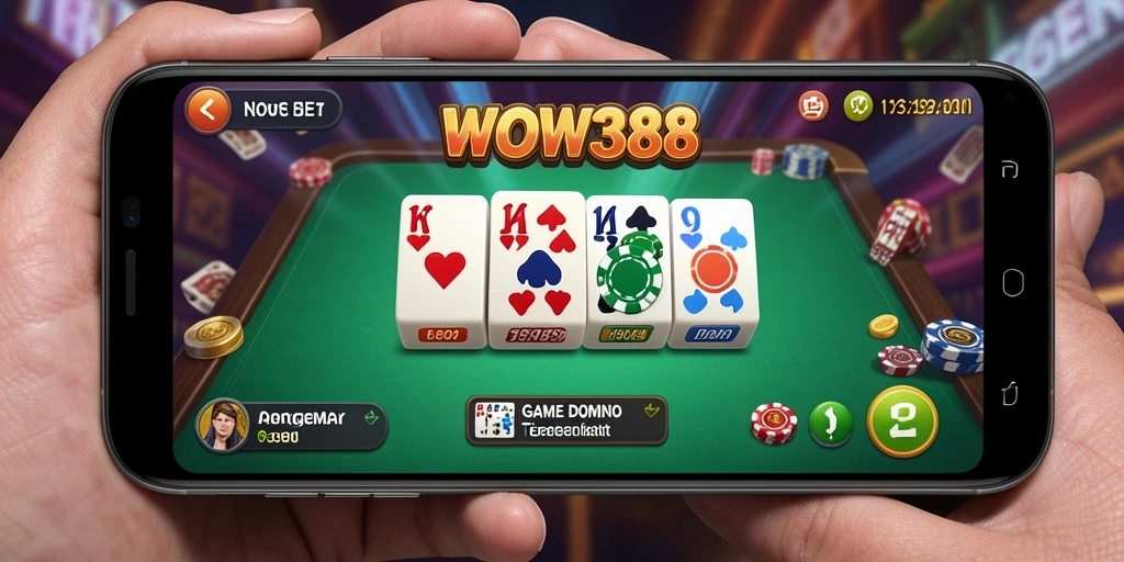 Tangkapan layar utama WOW388 yang menunjukkan gameplay seru Domino.