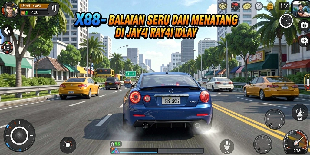 Tampilan gameplay X88 yang seru dan penuh aksi balapan.