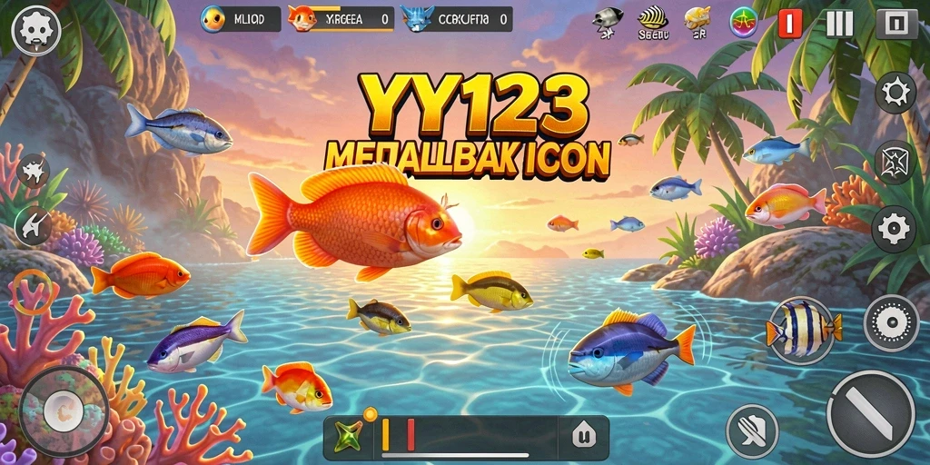 Tampilan gameplay seru YY123 saat menembak ikan.